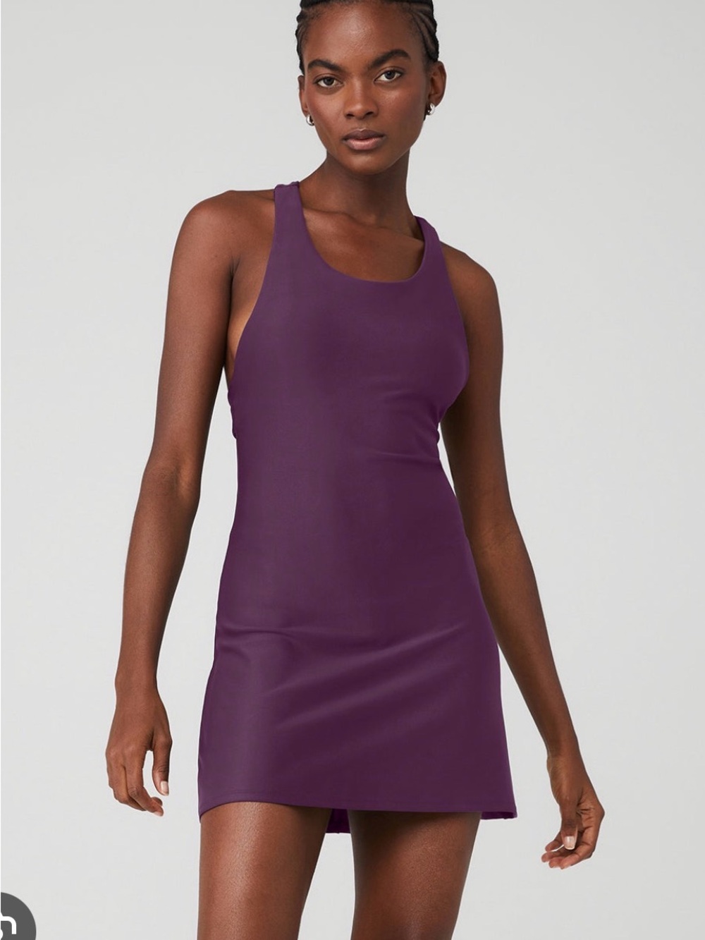 New ALO Airlift Fly Dress Sleeveless Racerback Dark Plum Purple Small NEW!